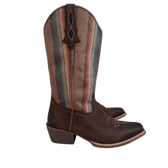 Justin Boots Women 10.5 Brown Siesta Moka Western Cowgirl Square Toe Boho Aztec - Picture 3 of 13